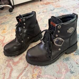 Vintage Y2K Harley Davidson chunky black leather ankle boots
